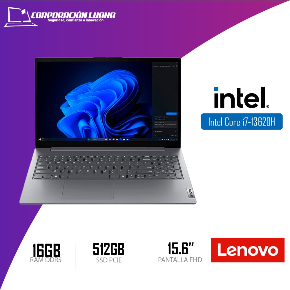 LAPTOP LENOVO V15 G5 IRL INTEL I7 13620H ( 83GW005HLD ) RAM 16GB DDR5 | SSD 512GB | 15.6" FHD | INTEGRADA | FREE OS | LUNA GREY