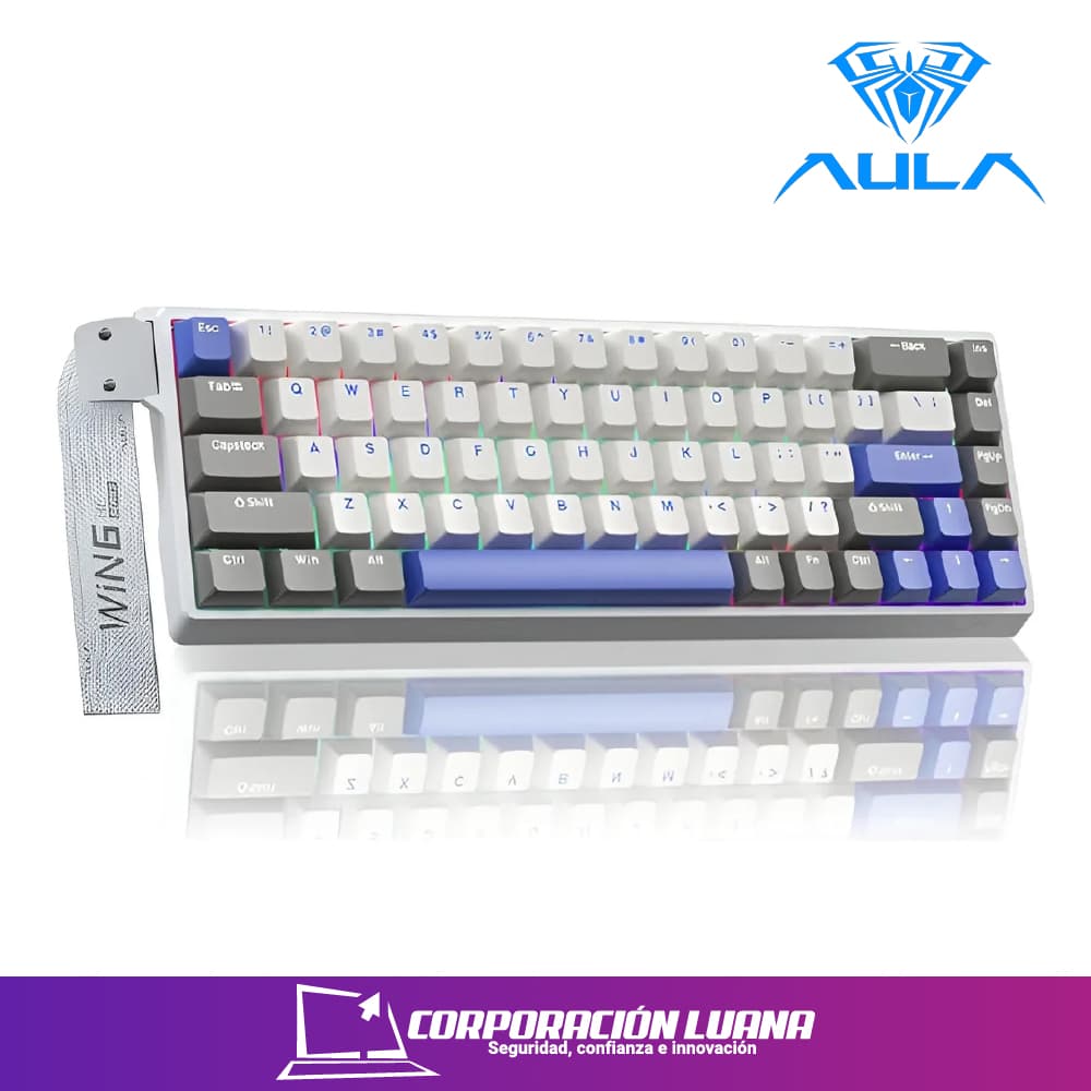 TECLADO MAGNETICO AULA WIN68HE MAX( AU-W68HE2EN7MAX ) 65% | SWITCH MAGNETICO | GREY WHITE BLUE WING | CABLEADO
