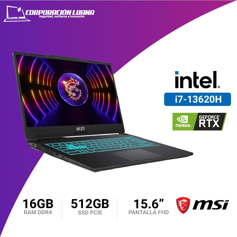LAPTOP MSI GAMING THIN 15 INTEL CORE I7 13620H ( B13VE-3015PE ) RAM 16GB DDR4 | SSD 512GB | RTX 4050 6GB | 15.6" FHD | WINDOWS 11