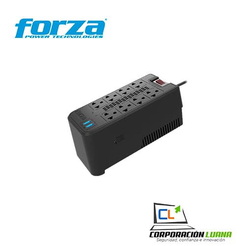 ESTABILIZADOR FORZA 8 TOMAS ( FVR-1222 USB ) 1200VA - 600W | NEGRO