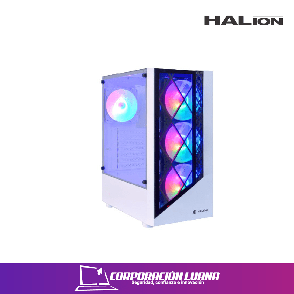 CASE GAMER HALION DRAGON ( CR15 ) C/FUENTE 500W | BLANCO | TEMPLADO | RGB X4 VENTILADORES