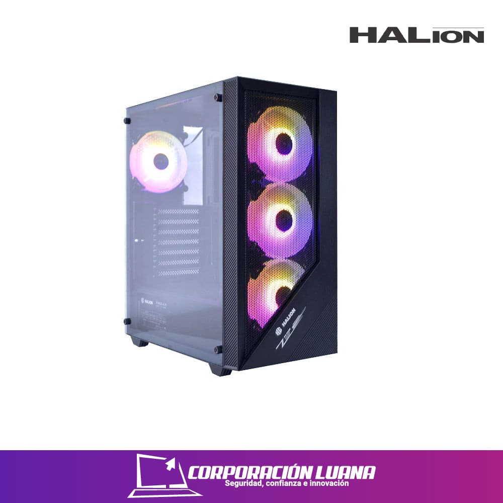 CASE GAMER HALION TORNADO 03 ( AEHAT03N) C/FUENTE 600W | NEGRO | MALLA | VIDRIO TEMPLADO | 4 FAN | LED- ARGB