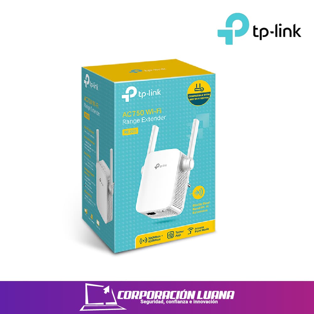 EXTENSOR DE RED WIFI TP-LINK RE205 DOBLE BANDA 2.4GHZ 5GHZ AC750 MESH WI-FI