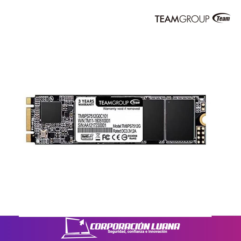 SSD TEAMGROUP 1TB MS30 M.2 2280 SATA III 6GB/S VELOCIDAD DE ESCRITURA 480 MB/S, VELOCIDAD DE LECTURA 530 MB/S.