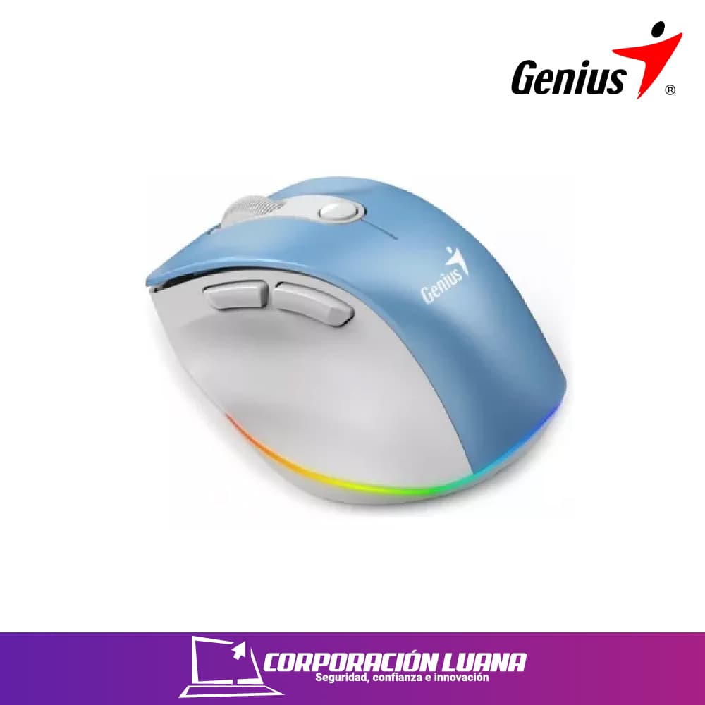 MOUSE INALAMBRICO GENIUS ERGO 9000S PRO ( 31030039401 ) DUAL RECARGABLE WIRELESS - BT | BLANCO AZUL | SILENT RGB