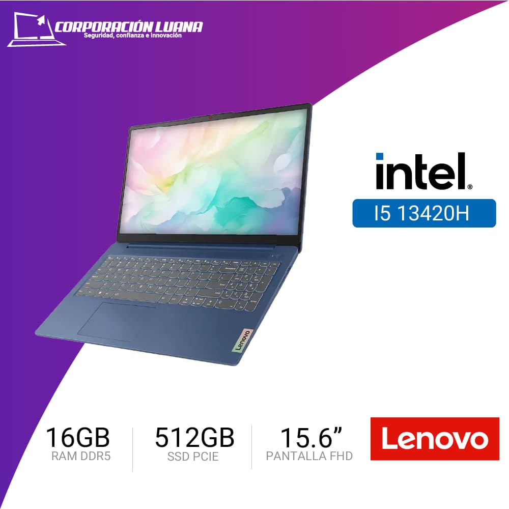 LAPTOP LENOVO IDEAPAD SLIM 3 INTEL CORE I5 13420H ( 83EM00G7LM ) RAM 16GB DDR5 | SSD 512GB | INTEGRADA | 15.6" FHD | AZUL ABISMO | FREE OS