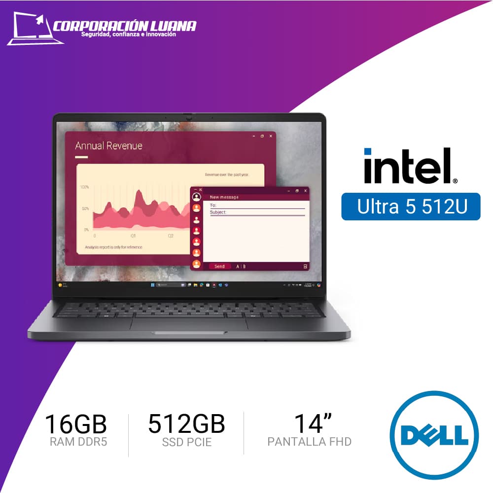 LAPTOP DELL PRO 14 INTEL ULTRA 5 235U ( PC14250 ) RAM 16GB DDR5 | SSD 512GB | 14" FHD | WINDOWS 11