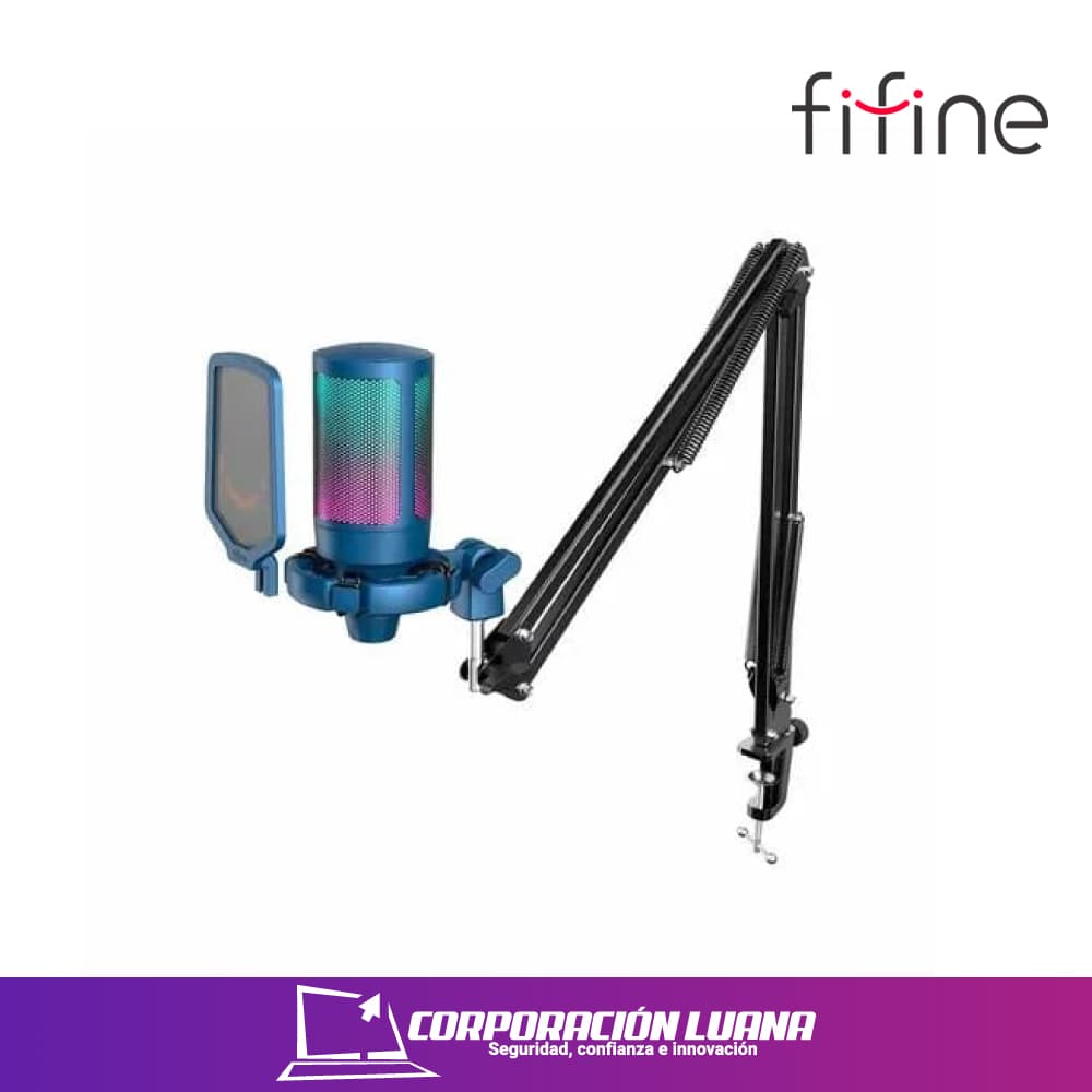MICROFONO GAMING FIFINE( A6T ) AMPLIGAME | SOPORTE BRAZO | RGB | CONDENSADOR | BLUE