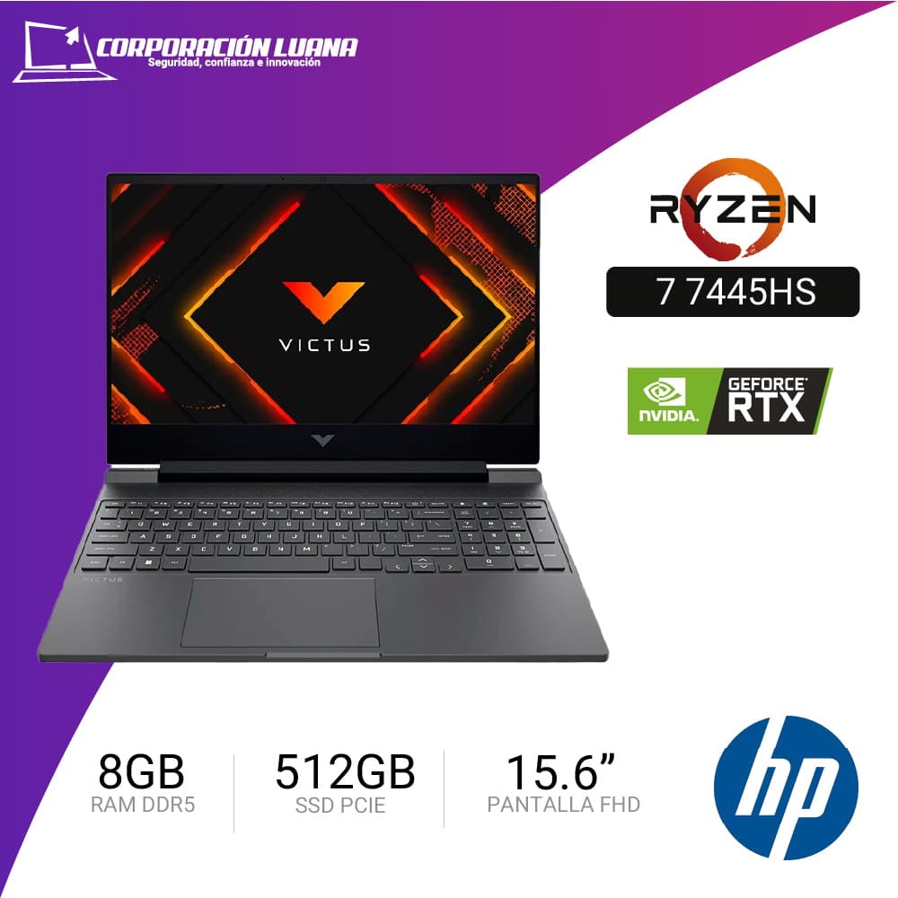 LAPTOP HP VICTUS AMD RYZEN 7 7445HS 15-FB3019LA ( BT4F6LA#ABM ) RAM 8GB DDR5 | SSD 512GB | 15.6" FHD | RTX 3050 6GB | FREE OS
