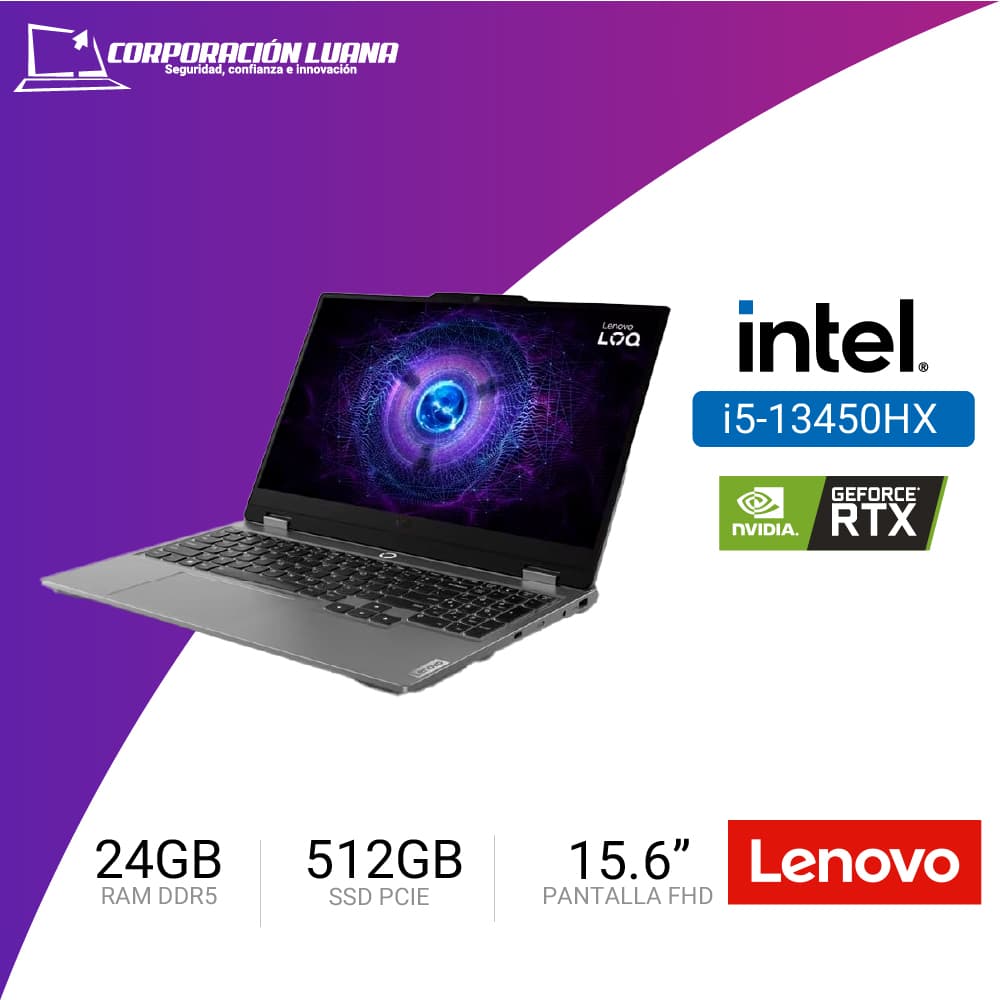 LAPTOP LENOVO LOQ 15IRX9 INTEL CORE I5 13450HX ( 83JE001VLM ) RAM 24GB DDR5 | SSD 512GB | 15.6" FHD 144HZ | RTX 5050 8GB | FREE OS