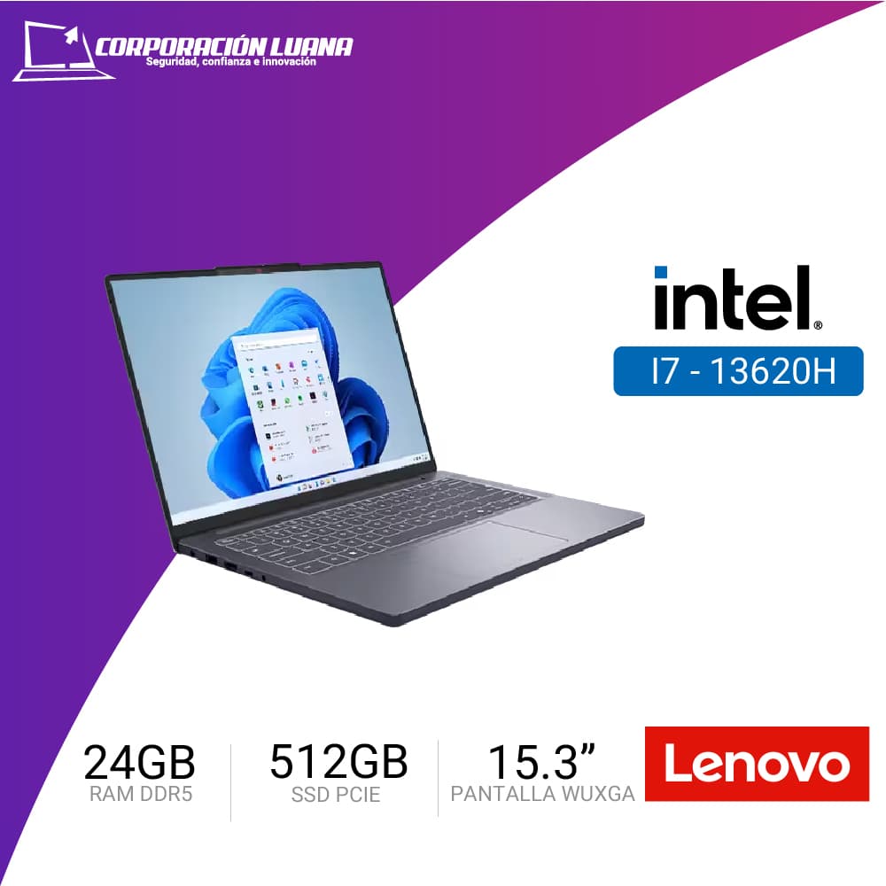 LAPTOP LENOVO IDEAPAD SLIM 3 15IRH10 INTEL CORE I7 13620H ( 83K100KFLM ) RAM 24GB DDR5 | SSD 512GB | 15.3" WUXGA | FREE OS