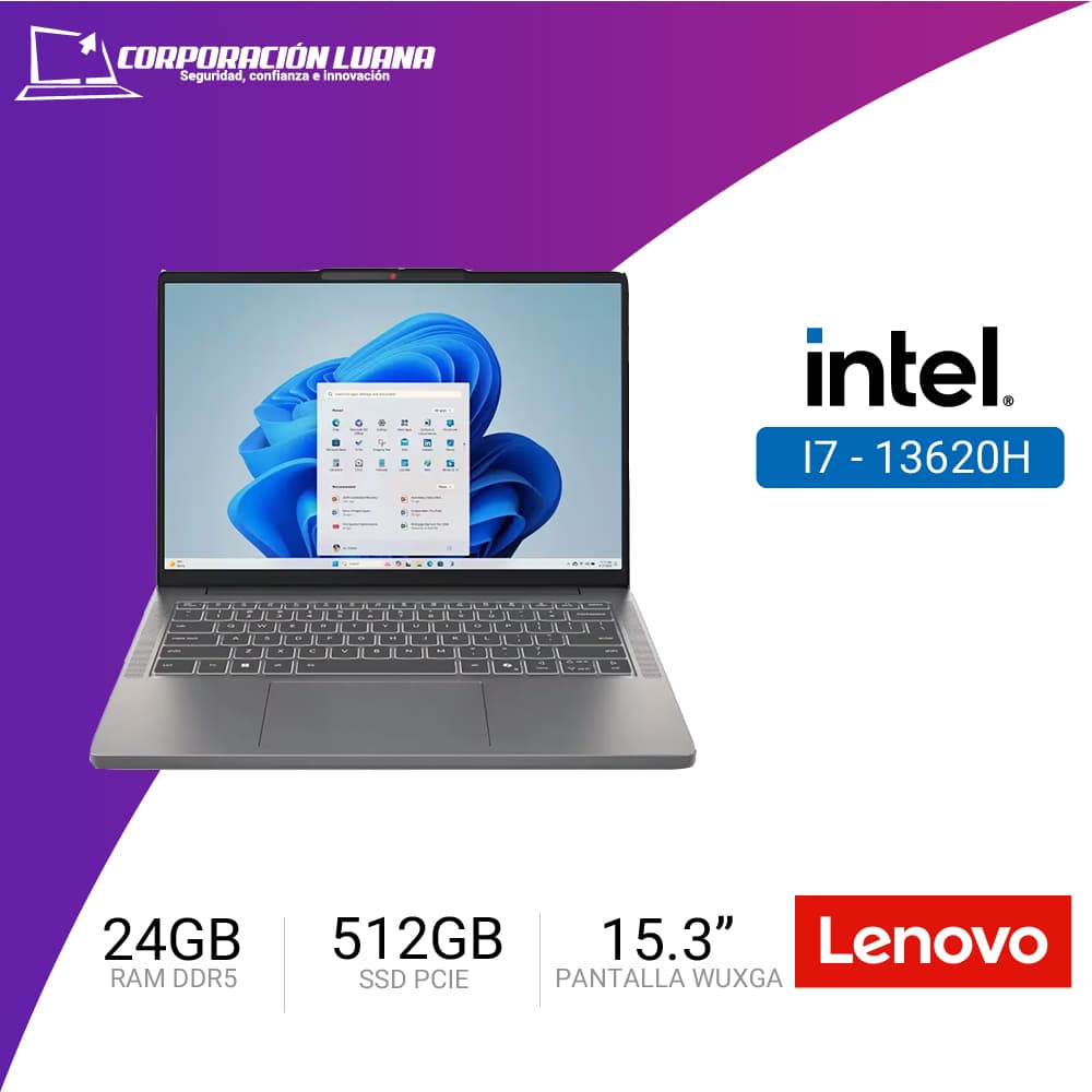 LAPTOP LENOVO IDEAPAD SLIM 3 15IRH10 INTEL CORE I7 13620H ( 83K100KFLM ) RAM 24GB DDR5 | SSD 512GB | 15.3" WUXGA | FREE OS