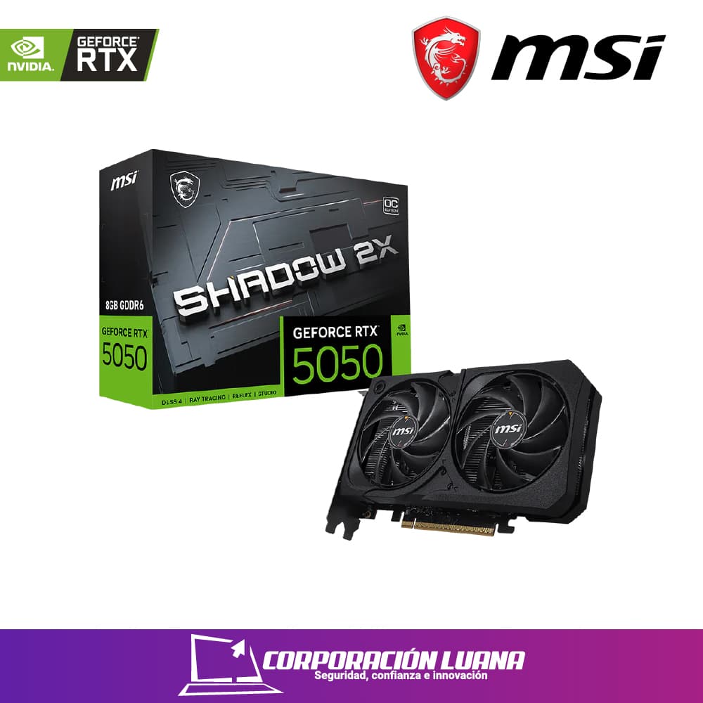 TARJETA DE VIDEO MSI RTX 5050 SHADOW OC ( RTX-5050-8G-SHADOW 2X OC ) 8GB GDDR6 | X2 FANES | DLSS4 | X3 DP - 1 HDMI