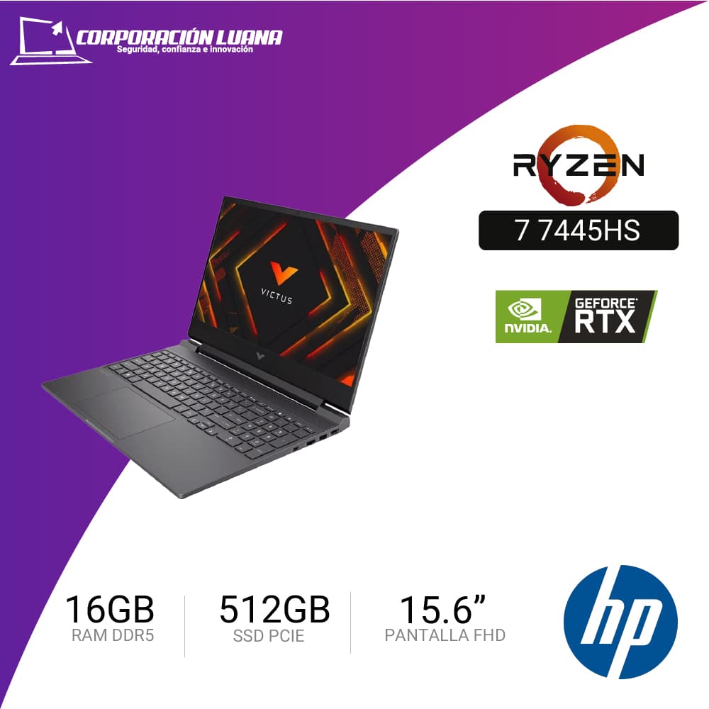 LAPTOP HP VICTUS GAMING 15-FB3020LA AMD RYZEN 7 7445HS ( BT4F7LA#ABM ) RAM 16GB DDR5 | SSD 512GB | RTX 3050 4GB | 15.6" FHD | WINDOWS 11