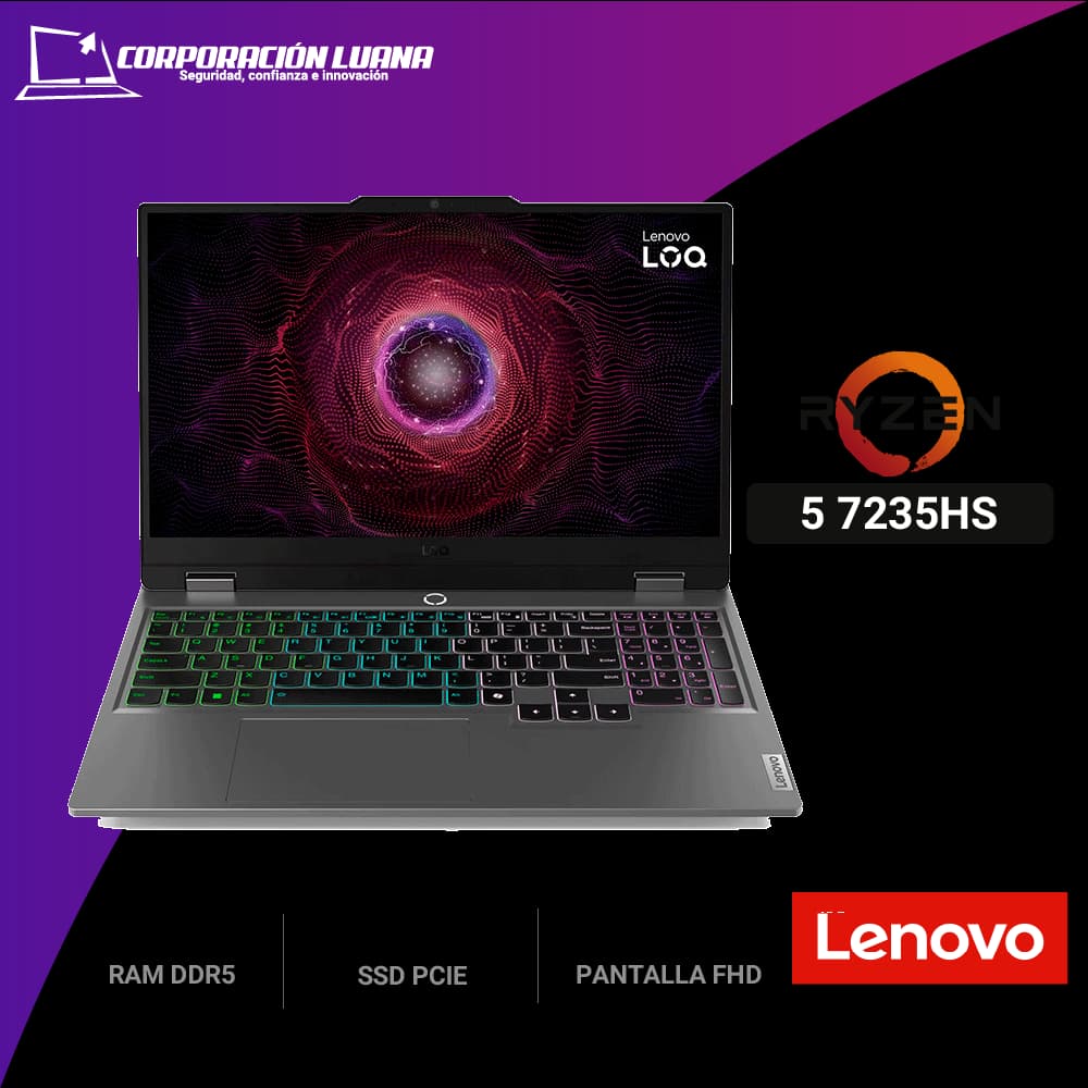 LAPTOP LENOVO LOQ 15ARP9 AMD RYZEN 5 7235HS ( 83JC00MJLM ) RAM 8GB DDR5 | SSD 512GB | 15.6" FHD | RTX 3050 6GB | FREE OS