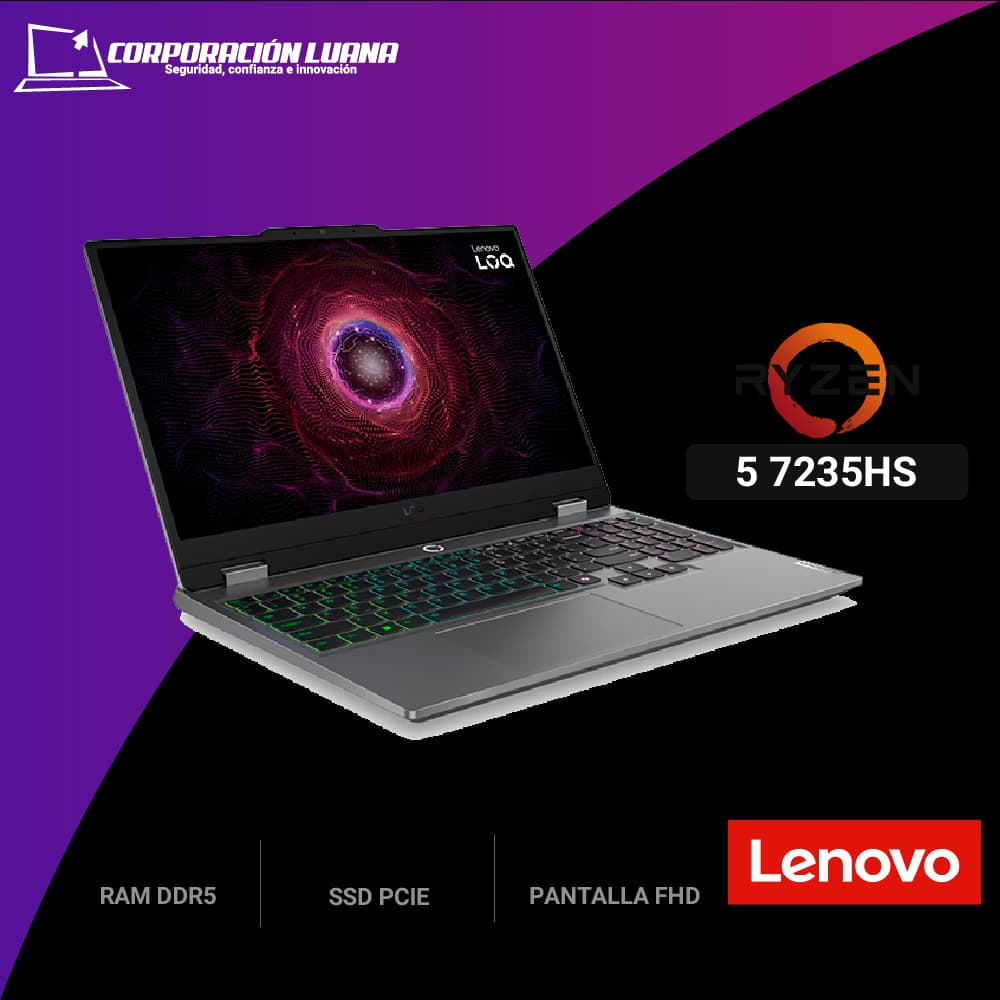 LAPTOP LENOVO LOQ 15ARP9 AMD RYZEN 5 7235HS ( 83JC00MJLM ) RAM 8GB DDR5 | SSD 512GB | 15.6" FHD | RTX 3050 6GB | FREE OS