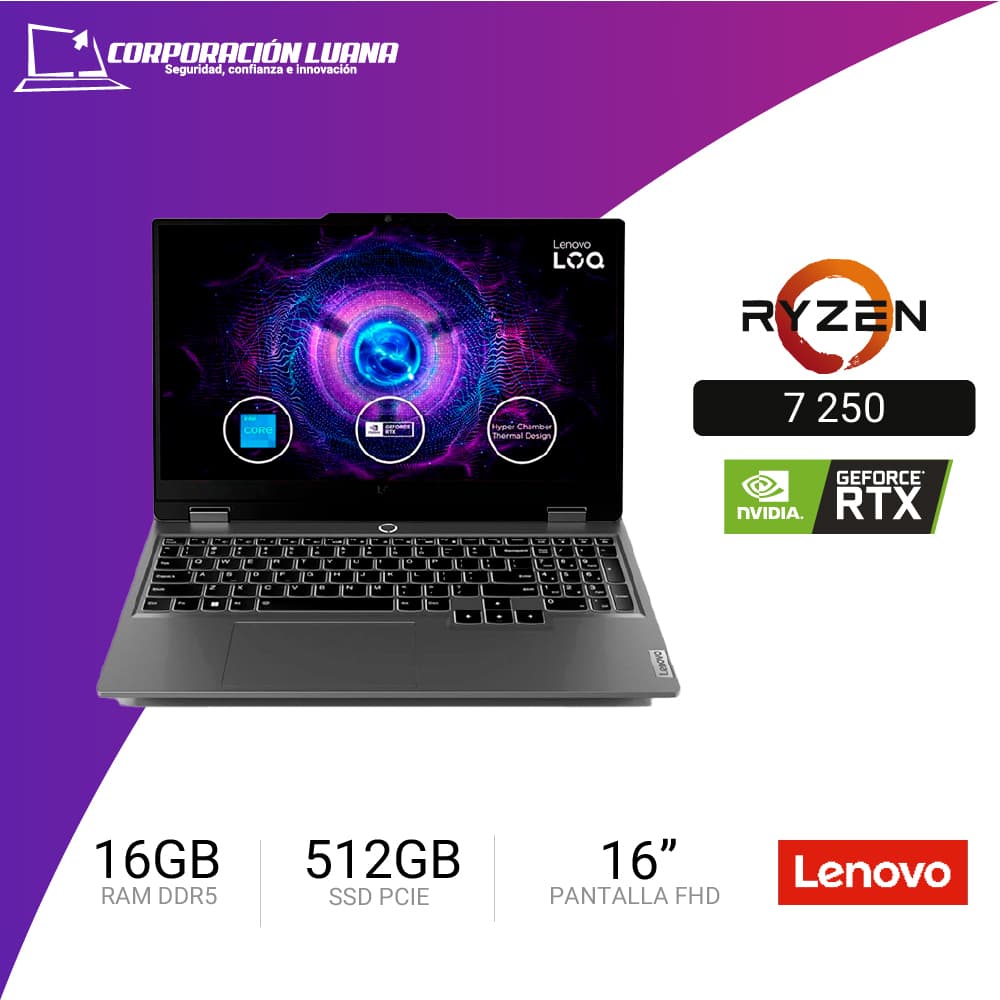 LAPTOP LENOVO LOQ 15AHP10 IA AMD RYZEN 7 250 ( 83JG007VLM  ) RAM 16GB DDR5 | SSD 512GB | 15.6" FHD | RTX 5050 8GB | FREE OS