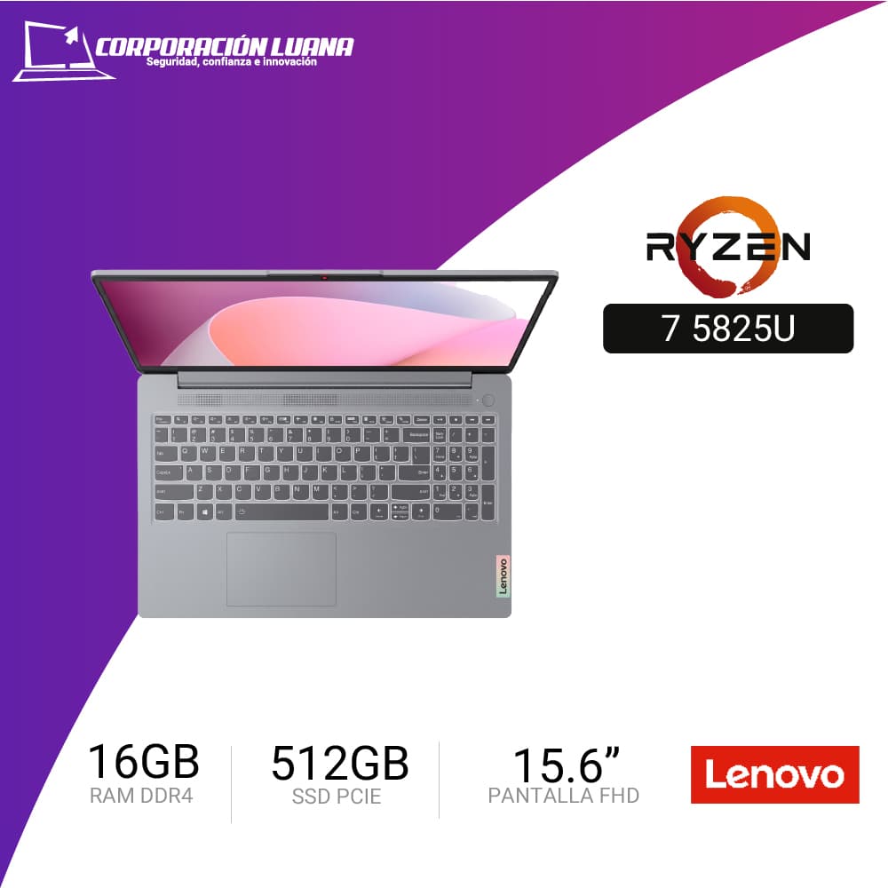 LAPTOP LENOVO IDEAPAD SLIM 3 15ABR8 AMD RYZEN 7 5825U ( 82XM00LMUS ) RAM 16GB DDR4 | SSD 512GB | 15.6" FHD | INTEGRADA | WINDOWS 11 HOME