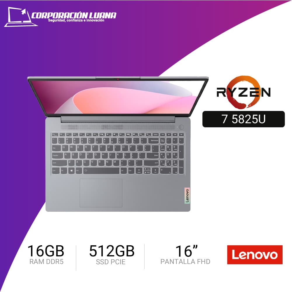 LAPTOP LENOVO IDEAPAD SLIM 3 15ABR8 AMD RYZEN 7 5825U ( 82XM00LMUS ) RAM 16GB DDR4 | SSD 512GB | 15.6" FHD | INTEGRADA | WINDOWS 11 HOME