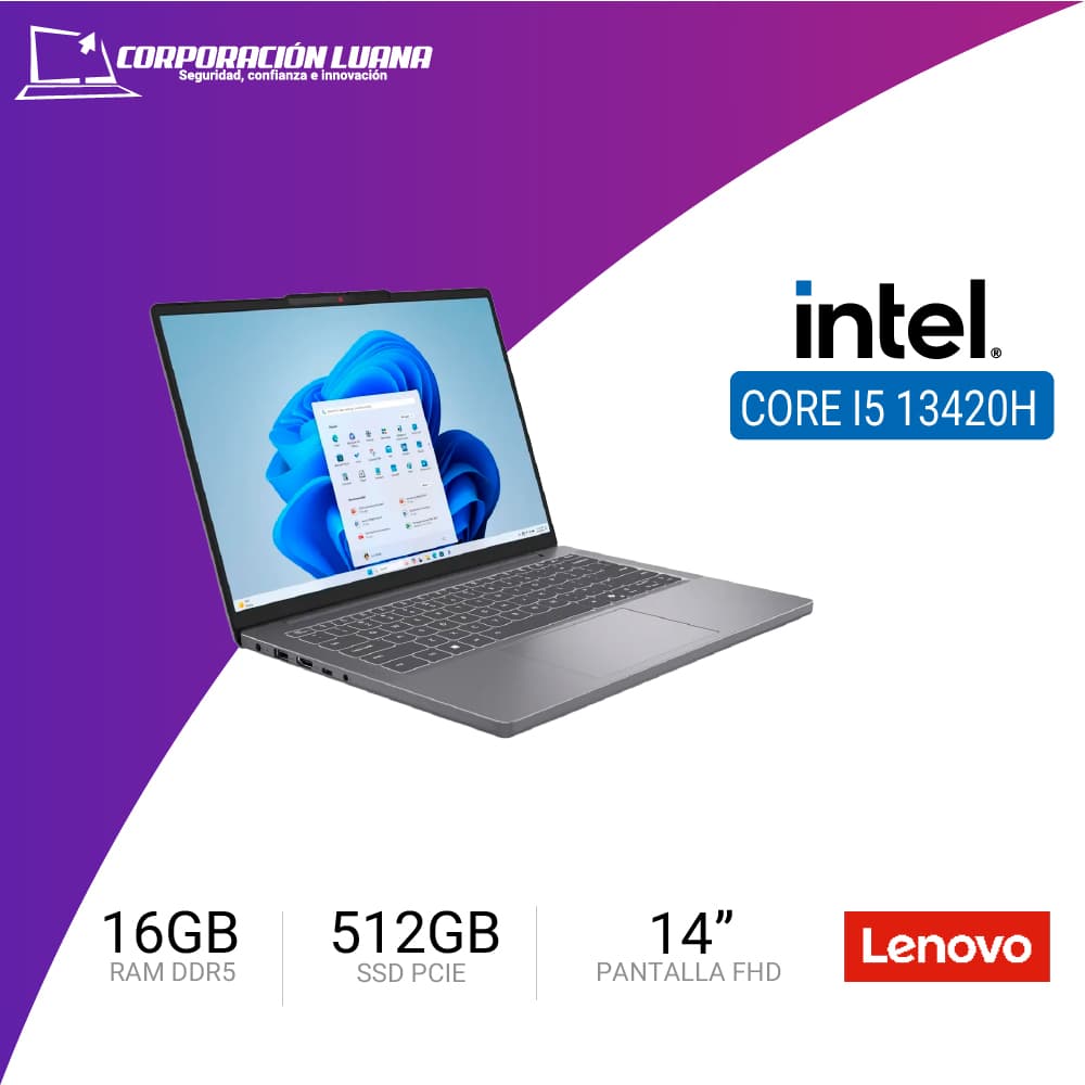 LAPTOP LENOVO IDEAPAD SLIM 3 14IRH10 INTEL CORE I5 13420H ( 83K000MDLM ) RAM 16GB DDR5 | SSD 512GB | 14" WUXGA OLED | INTEGRADA | FREE OS