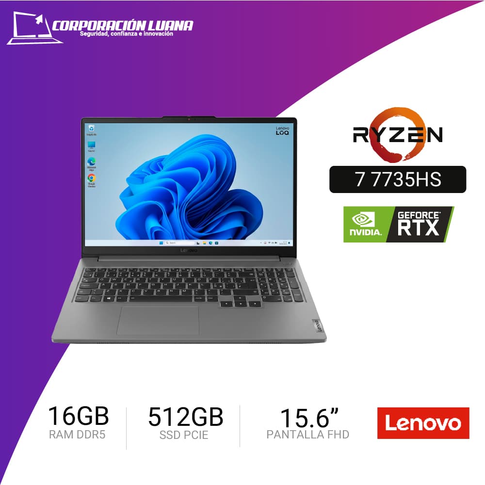 LAPTOP LENOVO LOQ 15ARP10E AMD RYZEN 7 7735HS ( 83S0004HLM ) RAM 16GB DDR5 | SSD 512GB | 15.6" FHD | RTX 3050 6GB | FREE OS