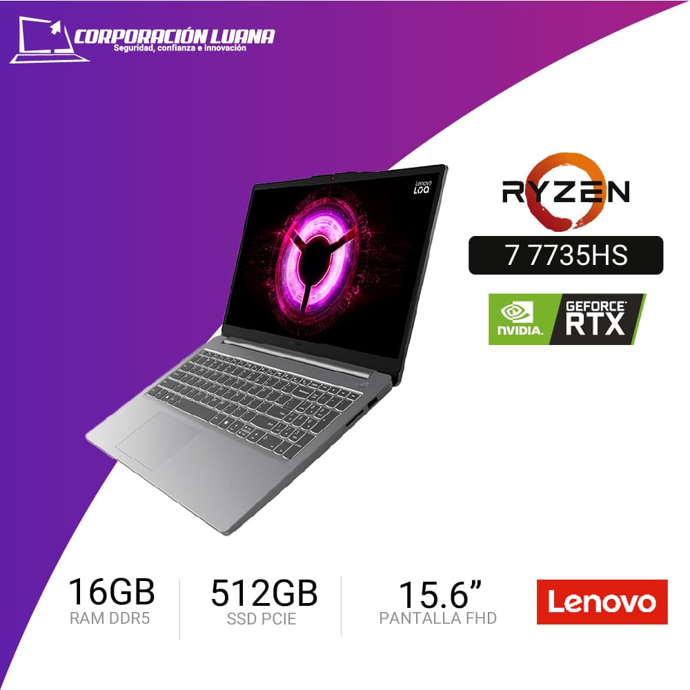 LAPTOP LENOVO LOQ 15ARP10E AMD RYZEN 7 7735HS ( 83S0004HLM ) RAM 16GB DDR5 | SSD 512GB | 15.6" FHD | RTX 3050 6GB | FREE OS