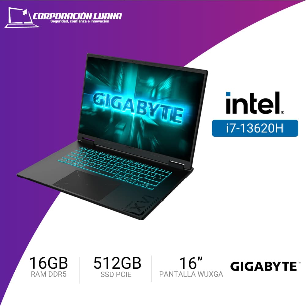 LAPTOP GAMER GIGABYTE A16 INTEL I7 13620H ( GAMING-A16CTHI3LA893PH ) 16GB DDR5 | SSD 512GB | 16" WUXGA 165HZ | RTX 5050 8GB | WINDOWS 11
