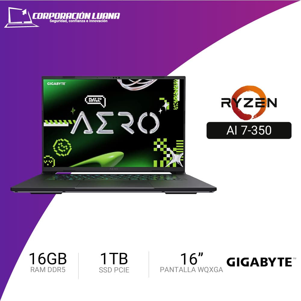 LAPTOP GAMER GIGABYTE AERO X16 1WH AMD RYZEN AI 7 350 ( GIGABYTE-AERO-X161WH93USC94DH ) 16GB DDR5 | SSD 1TB | 16" WQXGA 165HZ | RTX 5070 8GB | WINDOWS