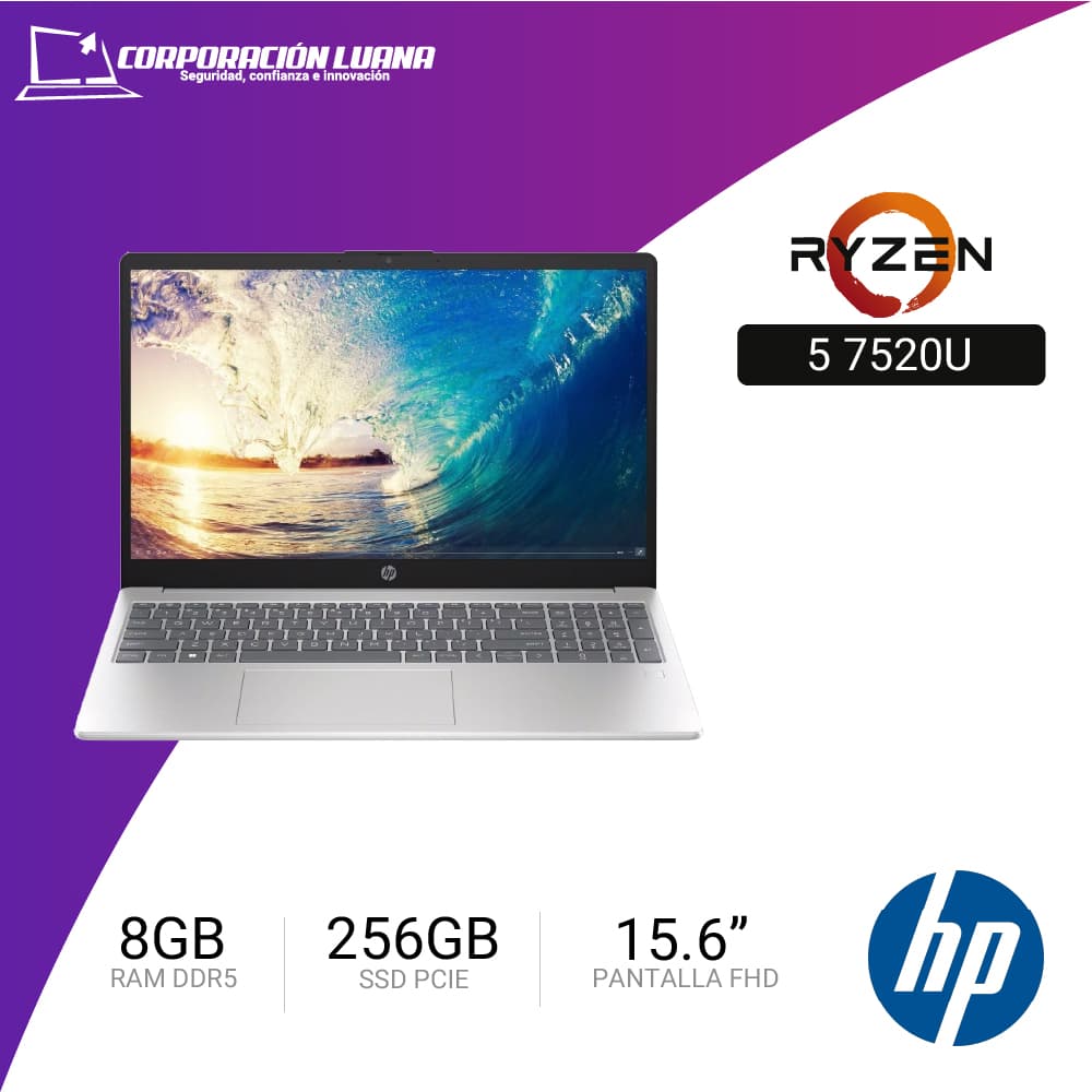 LAPTOP HP AMD RYZEN 5 7520U 15-FC009LA ( 802M9LA#ABM ) RAM 8GB DDR5 | SSD 256GB | 15.6" FHD | VIDEO INTEGRADO | FREE OS