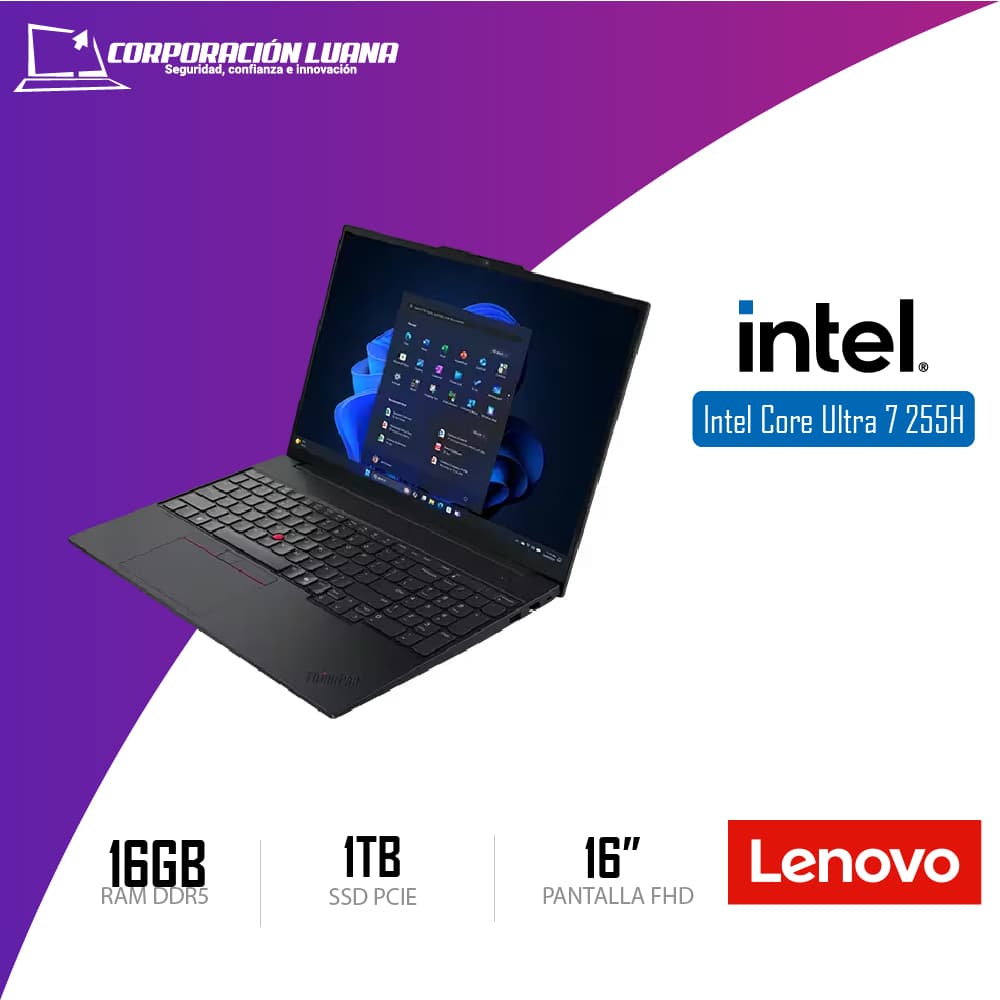 LAPTOP LENOVO THINKPAD E16 GEN 3 INTEL CORE ULTRA 7 255H ( 21SS000JLM ) RAM 16GB DDR5 | SSD 1TB | 16" WUXGA IPS | WINDOWS 11 PRO