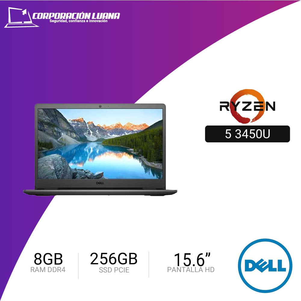 LAPTOP DELL INSPIRON (FHR7R) 3000 3505 PROCESADOR AMD RYZEN 5 3450U MEMORIA 8GB DISCO SSD 256 PANTALLA 15.6 HD AMD RADEON GRAPHICS W10