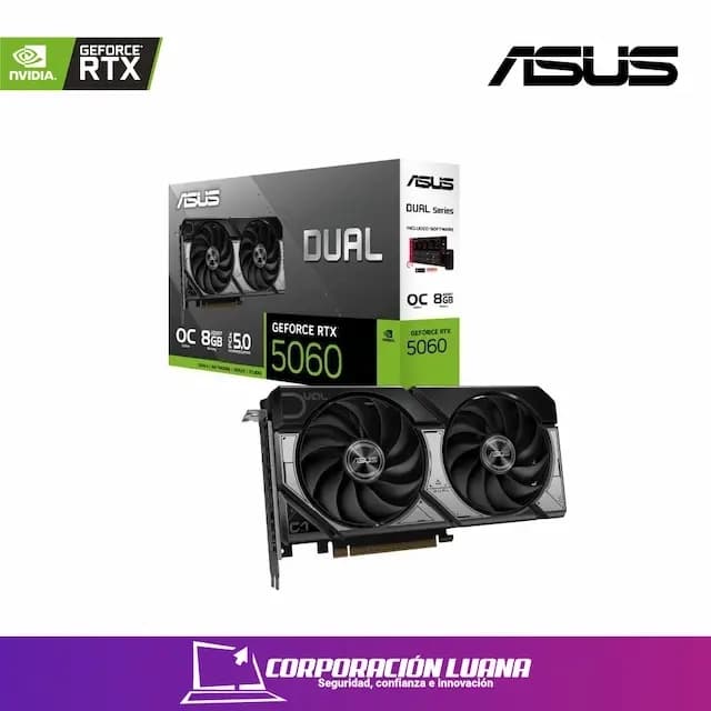 TARJETA DE VIDEO ASUS RTX 5060 DUAL ( DUAL-RTX5060-O8G ) 8GB GDDR7 | DLSS4 | X2 FANES | X3 DP 1 HDMI
