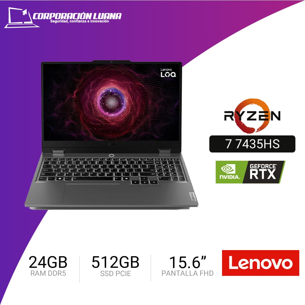 LAPTOP LENOVO LOQ 15ARP9 AMD RYZEN 7 7435HS ( 83JC008GLM ) RAM 24GB | SSD 512GB | RTX 4050 6GB | 15.6" FHD | FREE OS