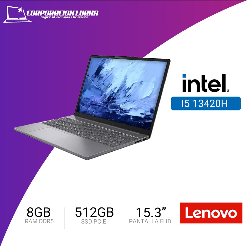 LAPTOP LENOVO IDEAPAD SLIM 3 15IRH10 INTEL CORE I5 13420H ( 83K100KELM ) RAM 8GB DDR5 | SSD 512GB | 15.3" WUXGA | INTEGRADA | FREE OS