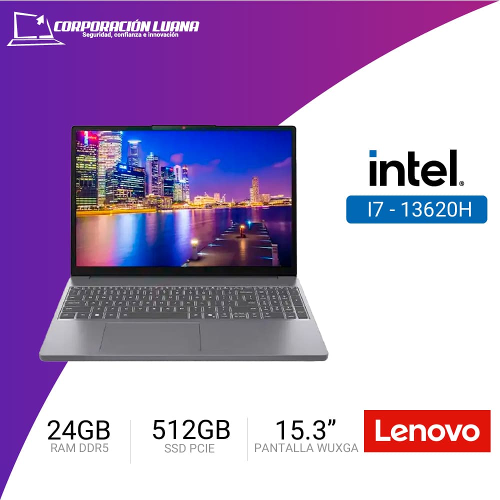 LAPTOP LENOVO IDEAPAD SLIM 3 15IRH10 INTEL CORE I7 13620H ( 83K100KFLM ) RAM 24GB DDR5 | SSD 512GB | 15.3" WUXGA | FREE OS