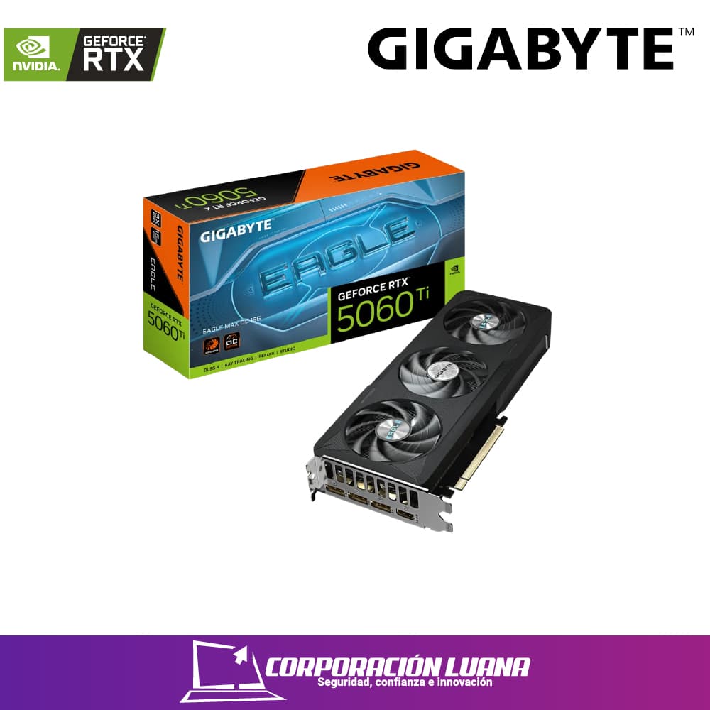 TARJETA DE VIDEO GIGABYTE RTX 5060 TI EAGLE MAX OC ( GV-N506TEAGLEMAX OC-16GD ) 16GB - GDDR7 | X3 FANES | DLSS 4 | 128BIT | X3 DP - 1 HDMI