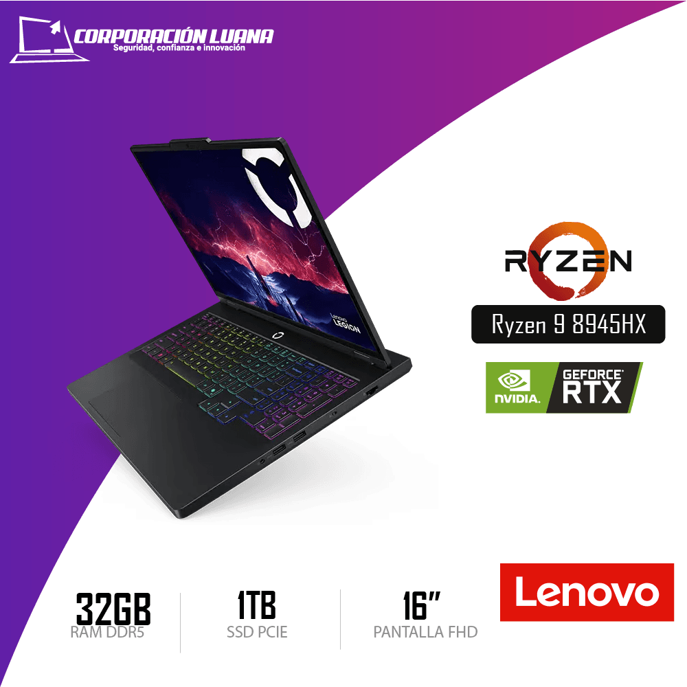 LAPTOP LENOVO LEGION PRO 5 AMD RYZEN 9 8945HX ( 83LT002MLM ) RAM 32GB DDR5 | SSD 1TB | 16" WQXGA | RTX 5060 8GB | FREE OS