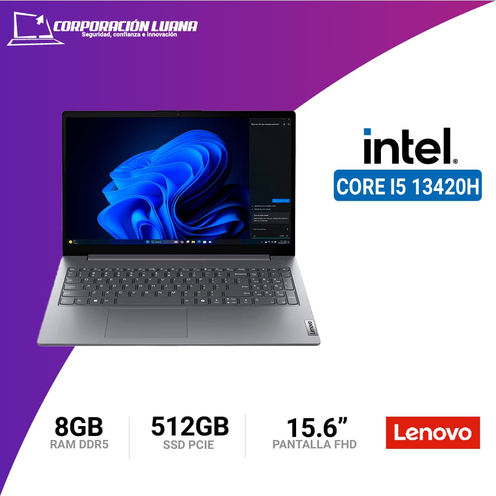 LAPTOP LENOVO V15 G5 IRL INTEL I5 13420H ( 83GW005LLD ) RAM 8GB DDR5 | SSD 512GB | 15.6" FHD | INTEGRADA | FREE OS | LUNA GREY