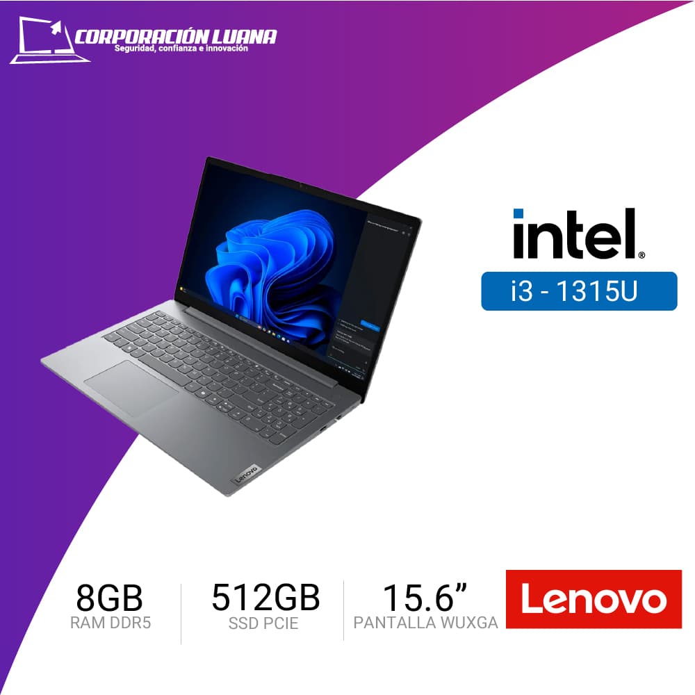 LAPTOP LENOVO V15 INTEL CORE I3 1315U ( 83A100EMLM ) RAM 8GB | SSD 512GB | 15.6" FHD | INTEGRADA | FREE OS