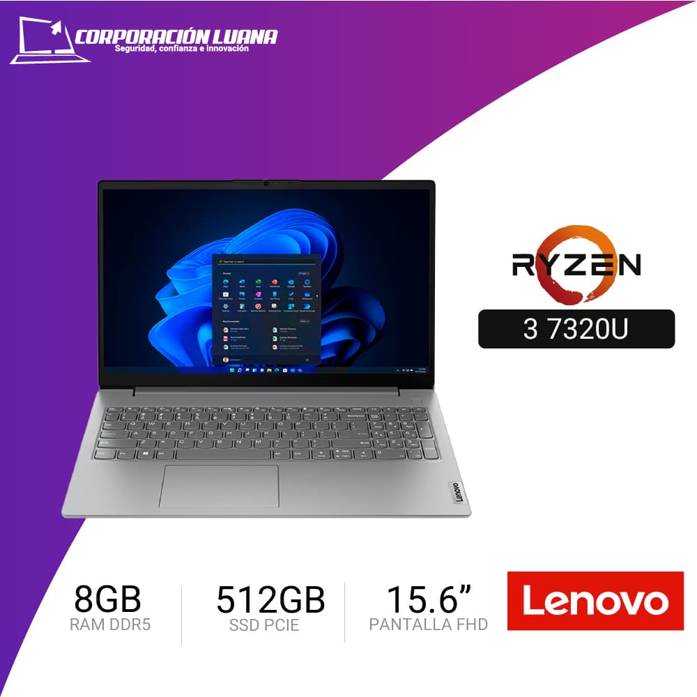 LAPTOP LENOVO V15 G4 AMD RYZEN 3 7320U ( 82YU017LLM ) RAM 8GB DDR5 | SSD 512GB | 15.6" FHD TN | INTEGRADA | FREE OS | GRIS