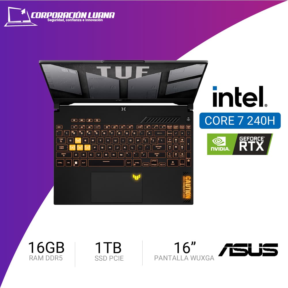 LAPTOP ASUS TUF GAMING FX607VU-RL228 F16 INTEL CORE 7 240H ( 90NR0N06-M00HN0 ) RAM 16GB DDR5 | SSD 1TB | 16" FHD - 144HZ | RTX 4050 6GB | FREE OS