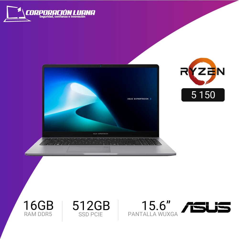 LAPTOP ASUS EXPERTBOOK PM1503CDA-S70014 AMD RYZEN 5 150 ( 90NX09D1-M00LB0 ) RAM 16GB DDR5 | SSD 512GB | 15.6" FHD IPS | INTEGRADA | FREE OS