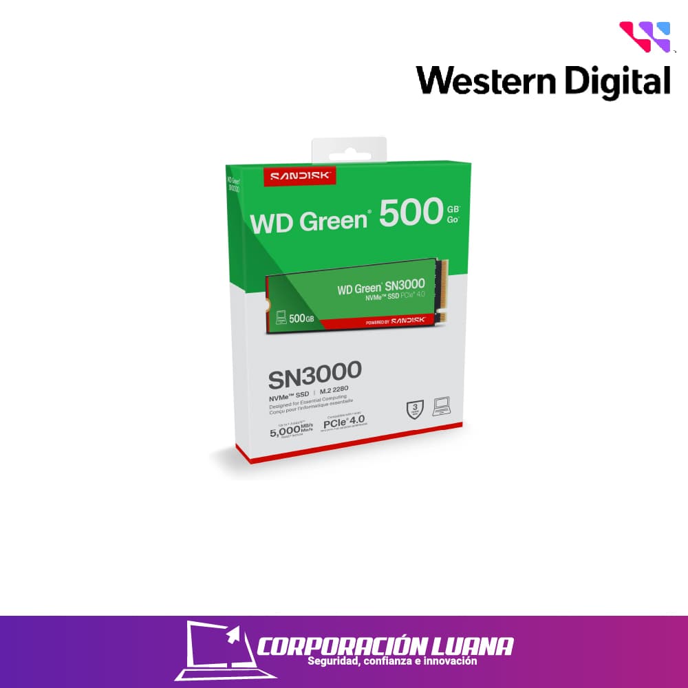 SSD WESTERN DIGITAL NVME SN3000 500GB ( WDS500G4G0E-00CPS0 ) PCIE 4.0 | 5000 MBS LECTURA