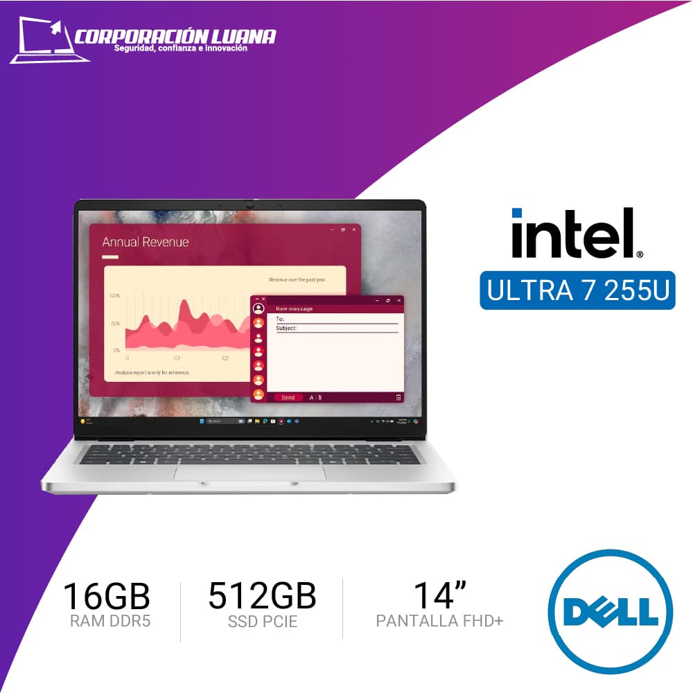LAPTOP DELL PRO 14 PC14250 INTEL CORE ULTRA 7 255U ( 2HWN3 ) RAM 16GB DDR5 | SSD 512GB | 14" FHD+ | INTEGRADA | WINDOWS 11 | PLATA PLATINO