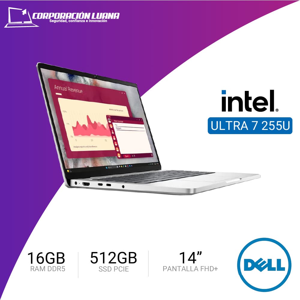 LAPTOP DELL PRO 14 PC14250 INTEL CORE ULTRA 7 255U ( 2HWN3 ) RAM 16GB DDR5 | SSD 512GB | 14" FHD+ | INTEGRADA | WINDOWS 11 | PLATA PLATINO