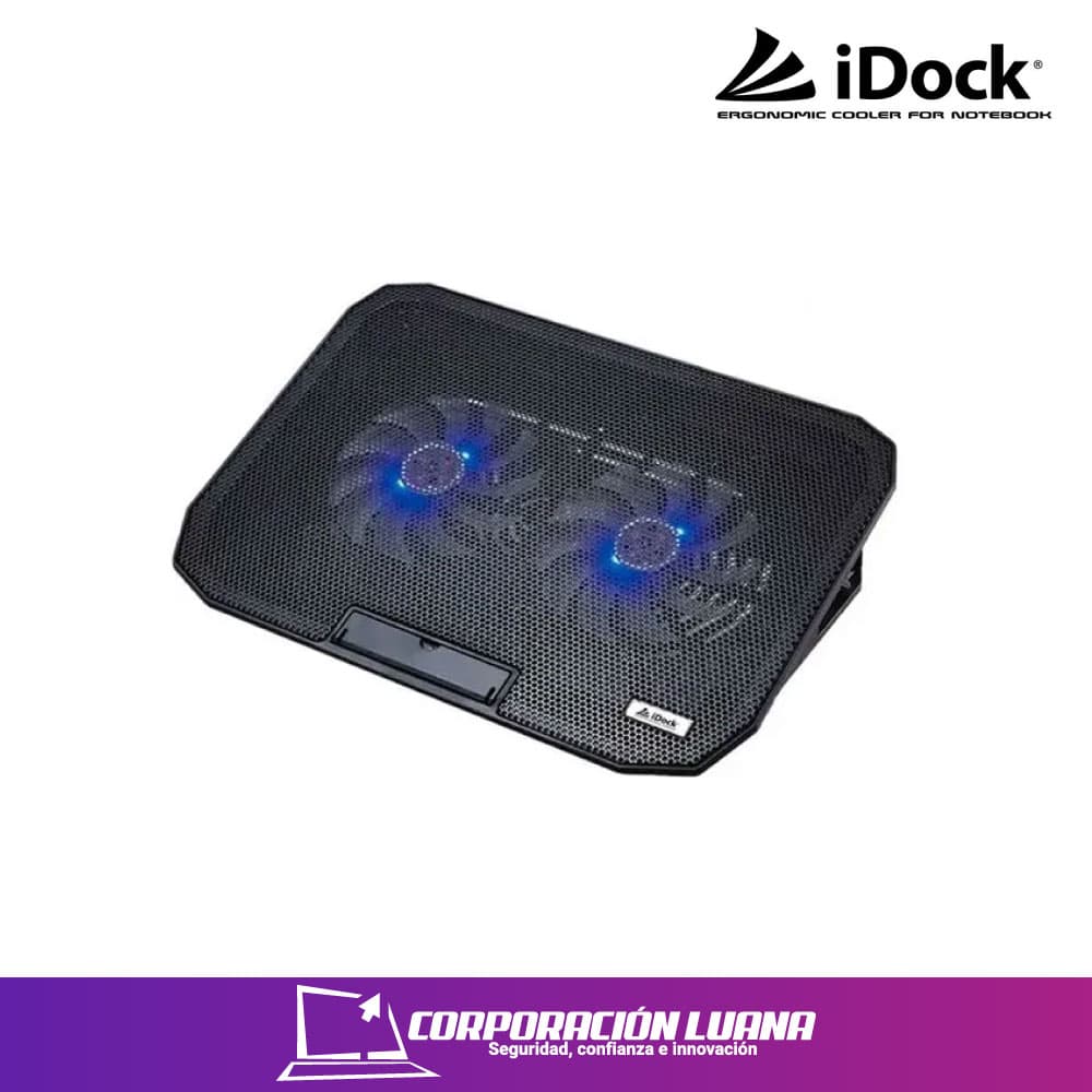COOLER PARA LAPTOP IDOCK PRO ( N6 ) X2 VENTILADORES | LED AZUL | NEGRO