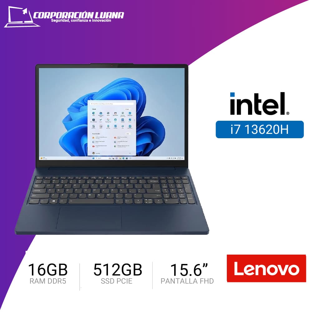 LAPTOP LENOVO IDEAPAD SLIM 3 15IR10 INTEL CORE I7 13620H ( 83K101FFLM ) RAM 16GB DDR5 | 15.6" FHD | INTEGRADA | SSD 512GB | FREE OS