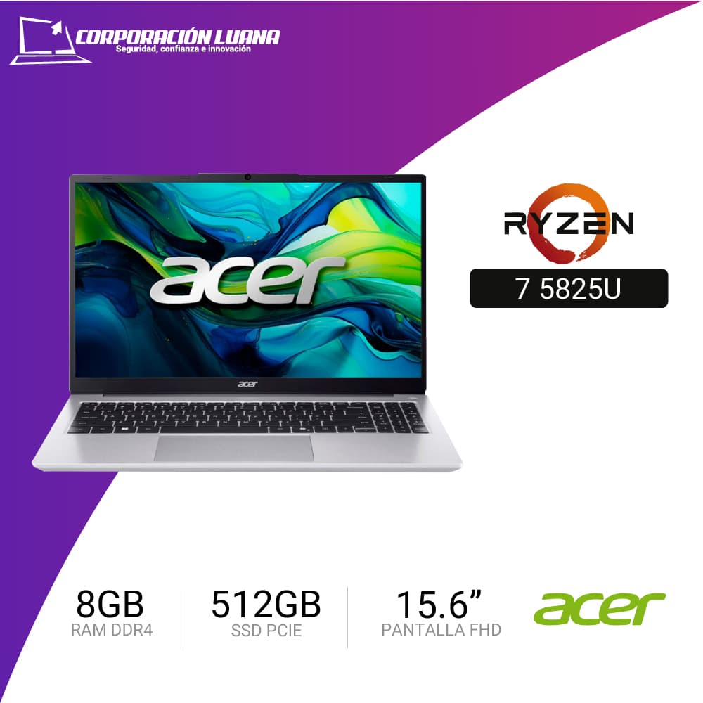 LAPTOP ACER ASPIRE LITE 15 AMD RYZEN 7 5825U ( AL15-43P-R8W7 ) RAM 8GB DDR4 | SSD 512GB | 15.6" FHD | WINDOWS 11 HOME