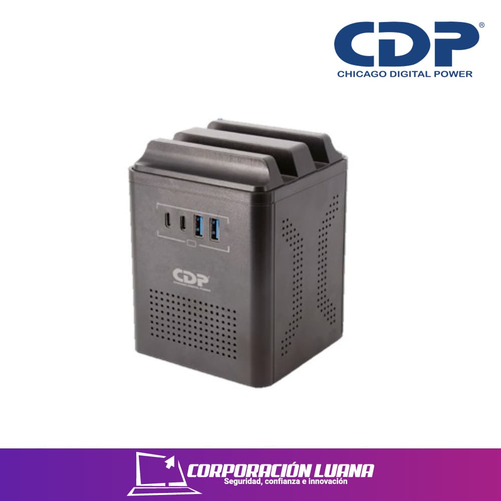 ESTABILIZADOR CDP ( RUAVR1004I ) 1000VA - 500W | 4 SALIDAS | USB-A - 2 USB C