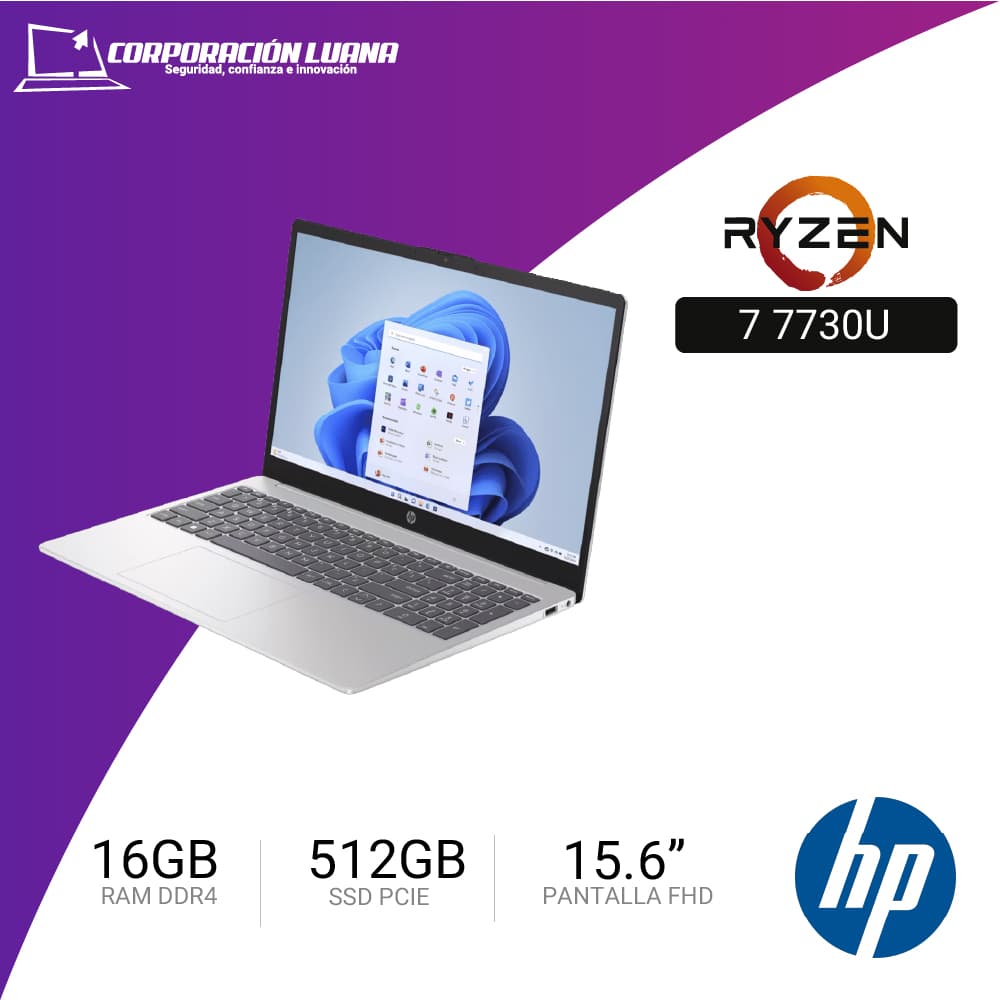 LAPTOP HP 15-FC0371LA AMD RYZEN 7 7730U ( D5MN1LA#ABM ) RAM 16GB DDR4 | SSD 512GB | 15.6" FHD | INTEGRADA | FREE OS